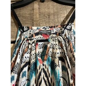 Earthbound Trading Co Womens Small Boho Ikat Pom Pom Trim Mini Dress Multicolor